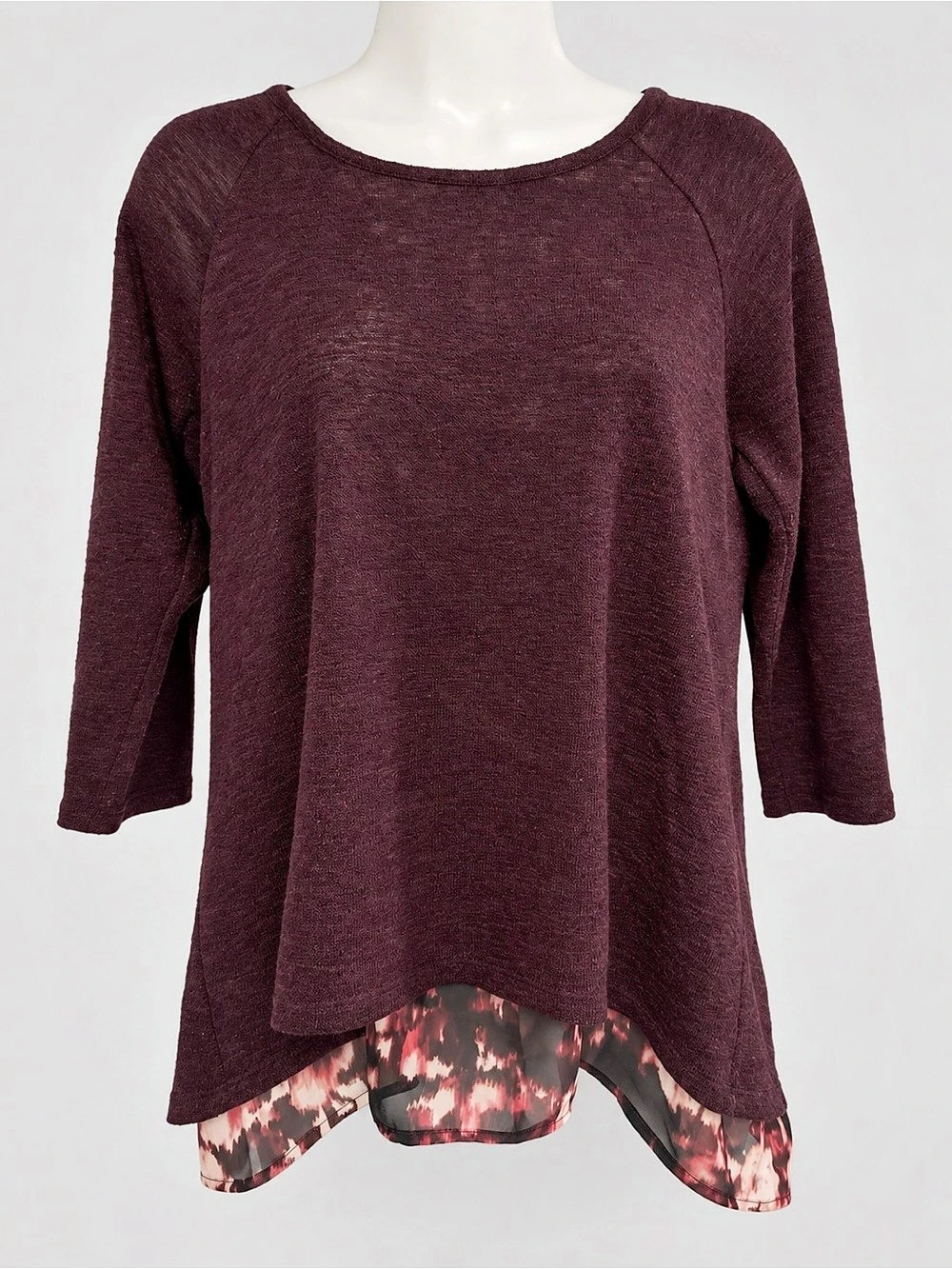 New York & Company Plum Layered Chiffon Tunic Top Small